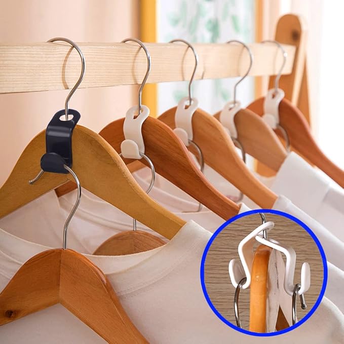200Pcs Clothes Hanger Connector Hooks, Heavy Duty Cascading Hanger Hooks Extender Clips Velvet Connection Hooks for Clothes Cabinet Closet Organizer Space Savers Outfit Hangers, Black
