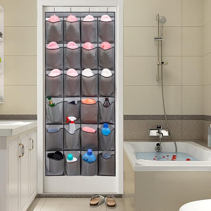 ANIZER Over The Door Hanging Shoe Organizer Shoe Rack Hanger 24 Large Fabric Pockets Holder with 4 Sturdy Hooks (GREY)