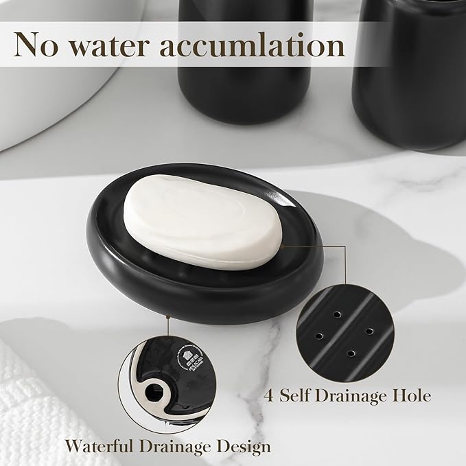 MALACASA Ceramic Bathroom Accessories Sets, 4 PCS,Soap Dispenser, Toothbrush Holder, Toothbrush Cup and Soap Dish, Durable Bathroom Sink Set for Modern Home Decor,Gift Set, Black