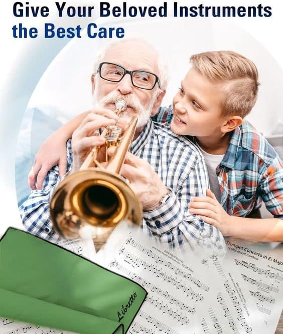 Libretto Microfiber Polish Cloth for Musical Instrument, 3 Sizes in 1 Pack, Trumpet and Brass Cleaning Product, Green, Lint-Free, Super Soft, Gift, for Piano, Violin, Guitar, Saxophone, Laptop.