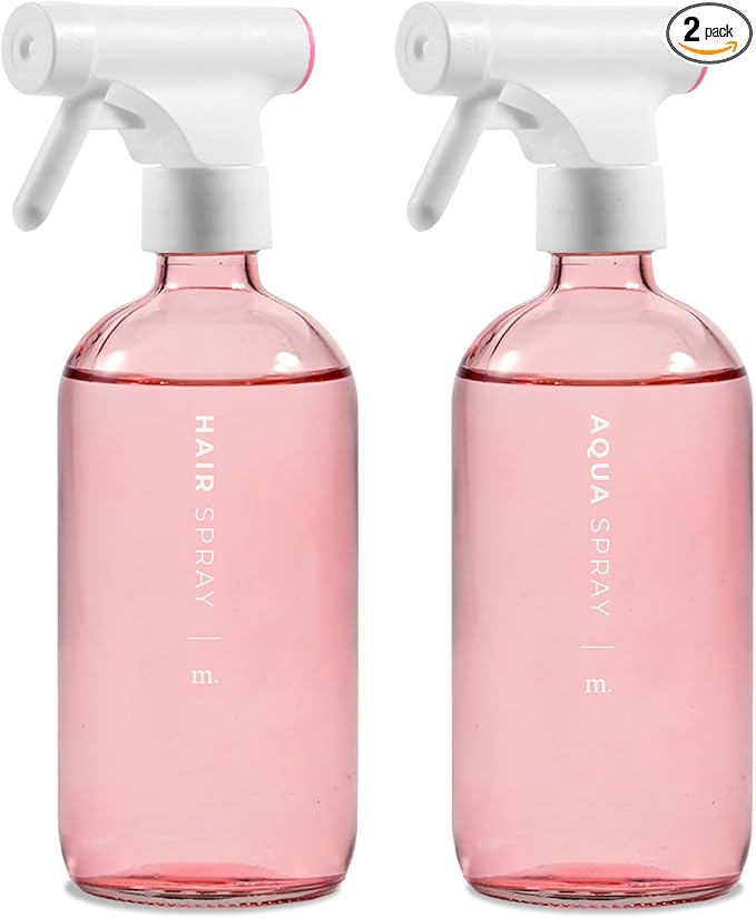 MaisoNovo Spray Bottle for Hair - 16.9 fl oz Pink x 2 with 16 Labels