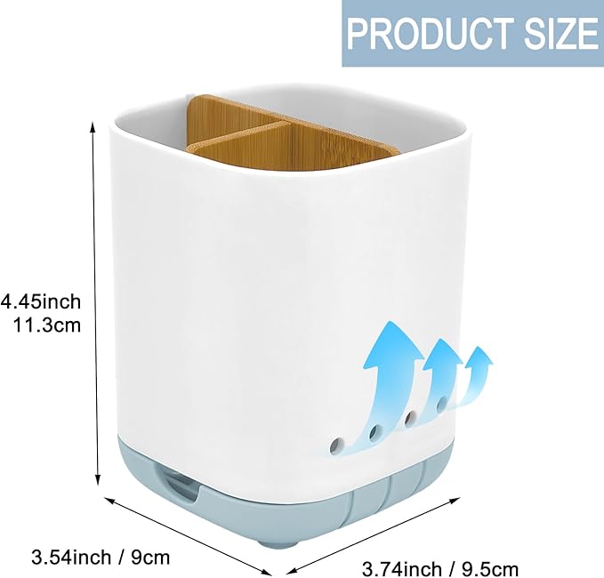Toothbrush Holder with Bamboo Divider,Detachable for Easy Cleaning Bathroom Countertop Organizer,Plastic 3 Slots Electric Toothbrush and Toothpaste Holders Storage Caddy for Bathroom Vanity,Sink-Blue