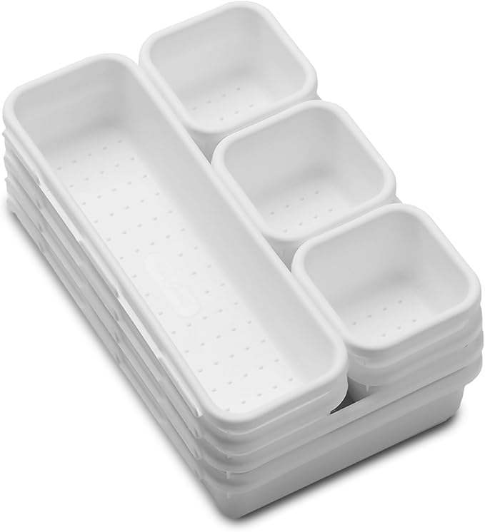madesmart Premium 8 Piece Interlocking Bin Pack, Modular Drawer Organizer Set for Office Supplies, Tools & Household Items, Durable Non-Slip Design, White