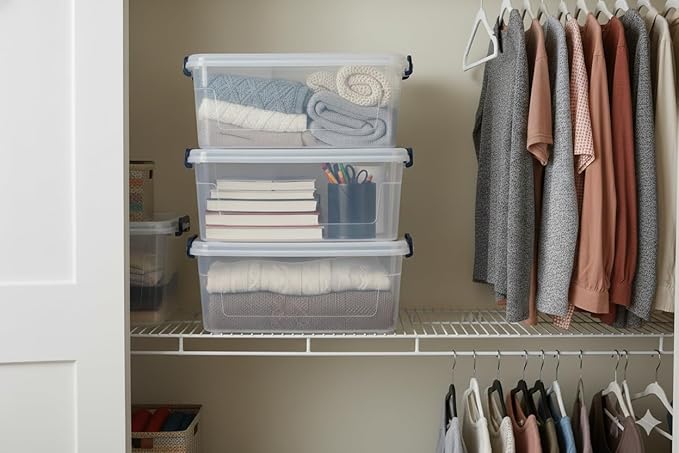 Tribello Clear Storage Bins with Lids, 6-Pack Stackable Plastic Storage Containers for Home Organization – Totes for Closet and Underbed Storage, 21 Quarts