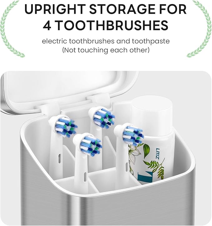 GFWARE Toothbrush Holders with Cover - Electric Toothbrush Length Less Than 9 inches, 5 Slots Tooth Brush Holder for Bathroom, Detachable Toothpaste Holder Bathroom Organizers with Drainage, Silver