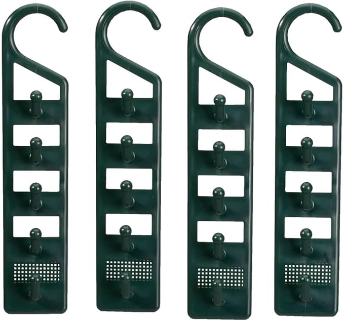 Space Saving Closet Hanger Holders – Set of 4 Durable Green Plastic Organizers with 5 Vertical Hooks Each – Maximize Wardrobe Space for Clothes, Belts, Scarves & Accessories by Miles Kimball
