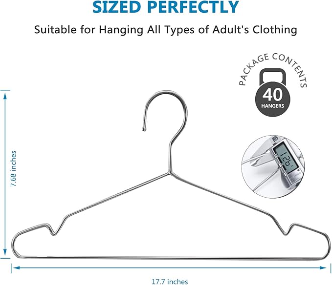 Fayleeko Wire Coat Hangers - 17.7 Inch Heavy Duty Stainless Steel Hangers (50 Pack)