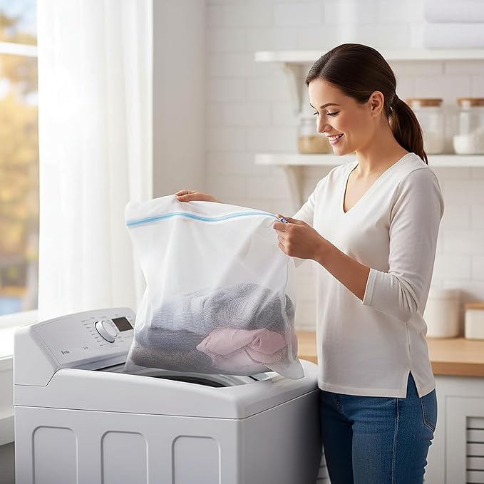 6 Pack Mesh Laundry Bags for Delicates with Auto-Lock Zipper, Durable Fine Washing Bag for Lingerie, Socks, Baby Clothes, Reusable Garment Bags for Travel, Storage & College Dorm (1L 2M 2S 1Bra Bag)