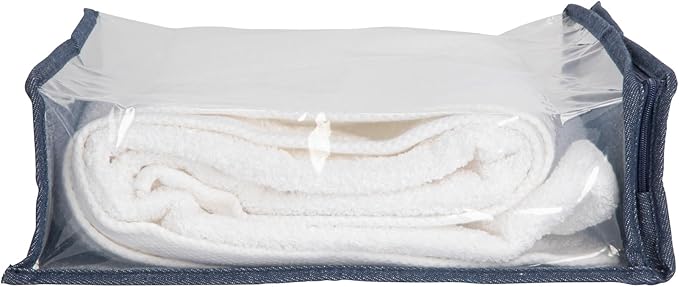 Household Essentials Under Bed Zippered Sweater Storage Bags with Clear Vision Panel, Set of 3, Denim