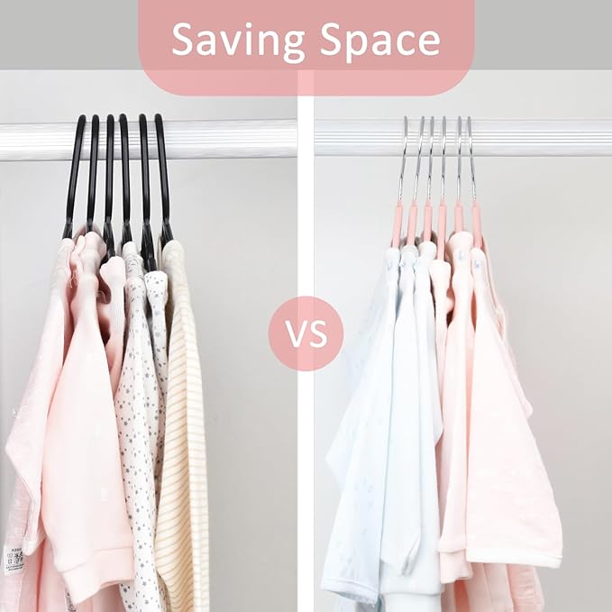 ManGotree 11" Baby Velvet Hangers, Non-Slip Kids Coat Hangers with 360° Swivel Hook, Ultra-Thin Felt Children's Hanger for Infant & Toddler Clothes, 66 Pack (Light Pink)