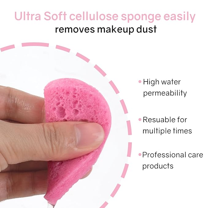 50-Count Heart Shape Compressed Facial Sponges,100% Natural Cellulose Face Sponge Spa Sponges for Removing Dead Skin, Dirt and Makeup(Pink)