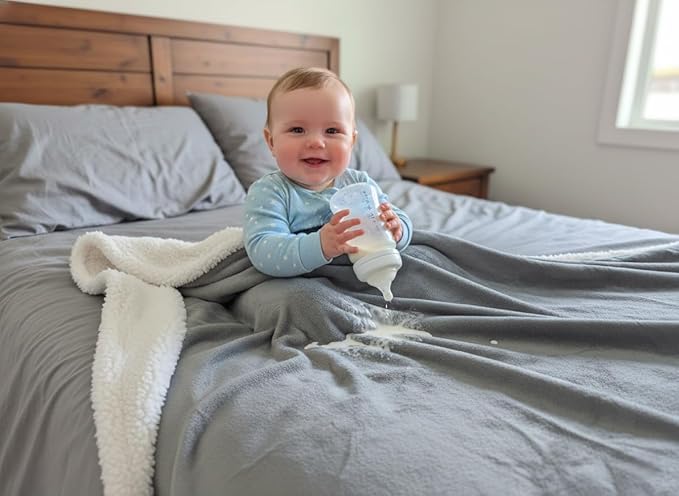 Waterproof Throw Blanket - Sherpa Fleece Reversible Cover, Soft Warm Leak-Proof Bed & Couch Protector for Kids, Pets & Everyday Spills (Velvet Gray/Cloud White, Throw 50x60