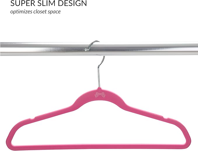 Simplify 25 Pack Kids Velvet Hangers | Slim | Non-Slip Design | Space Saving | Childrens Clothes | Shirts | Pants | Dresses | Baby Nursery | Closet Storage & Organization | Pink