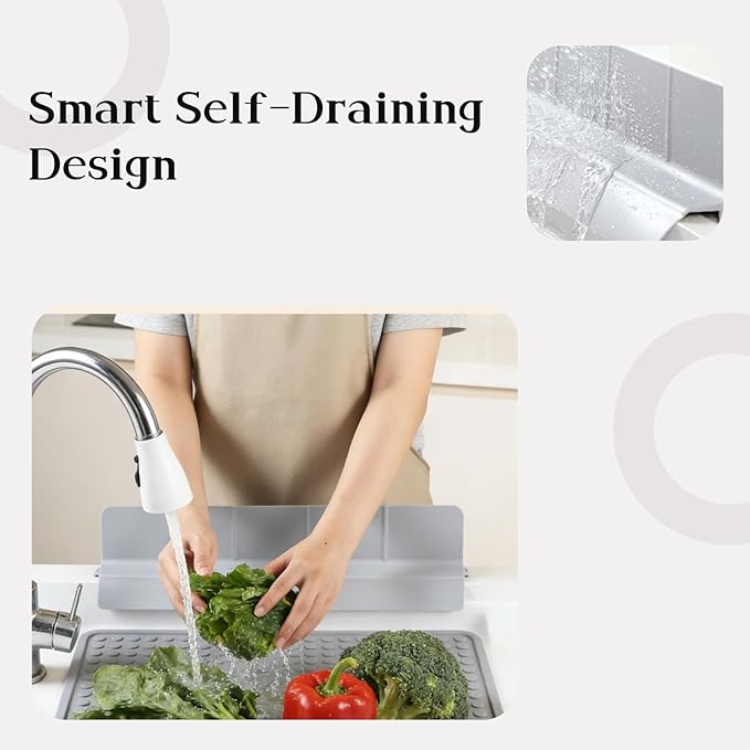 Kitchen Sink Splash Guard 23", Silicone Sink Protectors for Kitchen with High Anti-Spill Lip, Flexible Waterproof Edge Shield, Self-Draining, Easy Install & Wipe Clean, Gray