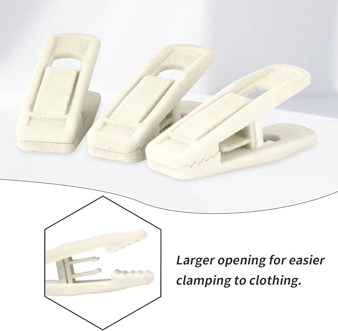 Tinfol Ivory Velvet Hanger Clips, 50pc Pants Velvet Clips, Large Opening Clip Clothes Pin, Strong Finger Flocked Clip Perfect for Slim-line Clothes Hangers