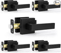 Estmoon 5 Pack Passage Door Handles Matte Black Door Knobs, Interior Door Knobs Square Heavy Duty Non-Locking Handlesets Hall Closet Handles, Reversible for Right & Left Sided Doors