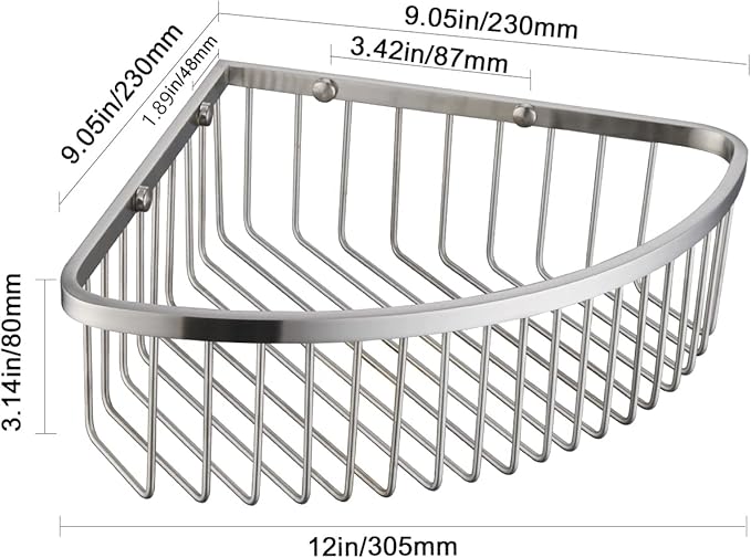 GORDEE Bathroom Shower Caddy Corner Shelf Basket, Ultra Sturdy Rust-Proof Stainless Steel Shelf Organizer Shampoo Holder, Wall Mounted Storage Rack for Bathroom Kitchen, Brushed Nickel