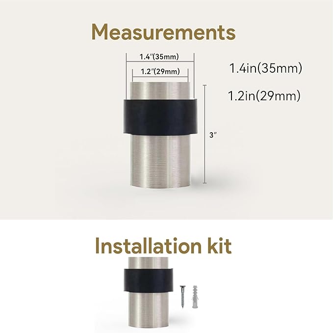 KHTUMEWARE 10 Pack 3 in Floor Door Stopper,Brushed Satin Nickel Door Stop,Wall Protector Commercial Door Bumper Wedge Decorative Cylindrical Install Door stoppers on The Floor