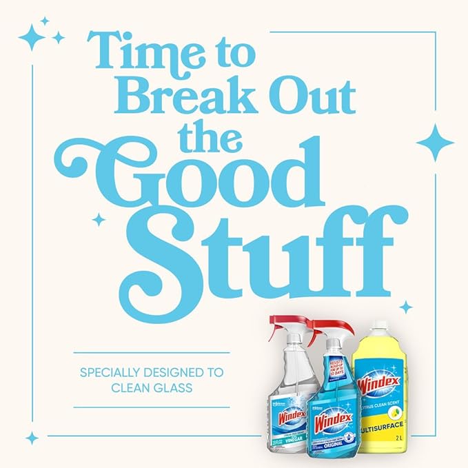 Windex Glass and Window Cleaner Spray Bottle, Bottle Made from 100% Recycled Plastic, Surface Cleaning Spray, Original Blue Scent, 32 Fl Oz