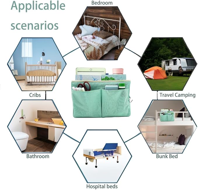 Someteth Bedside Caddy Bedside Hanging Storage Basket Multi-Function Organizer Caddy for Bunk and Hospital Beds Dorm Rooms Bed Rails, Can be Placed Glasses Books Mobile Phones(Green)