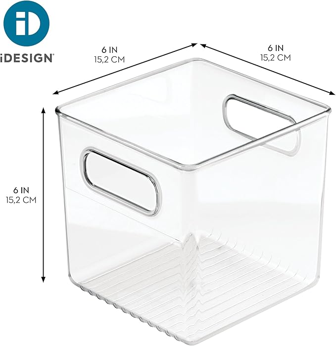 iDesign Pantry Storage Bins with Handles - Cube Organizer Bins for Cabinets or Fridge - Set of 4 - Clear