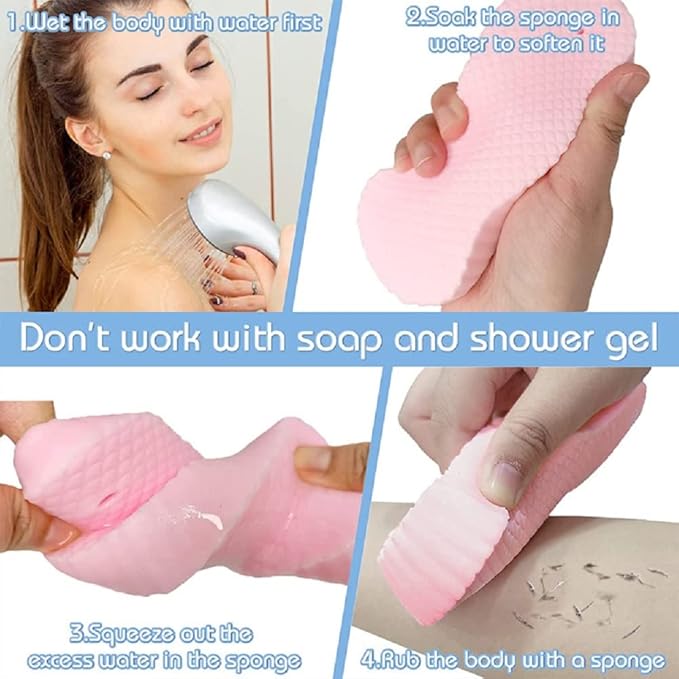 2 Pcs Magic Exfoliating Bath Sponge,3D Super Soft Body Exfoliating Bath Sponge for Adults Children and Pregnant Women Skin Friendly and Reusable. (Pink+Blue)