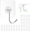 ZESLMG Adhesive Wall Hooks No Damage for Hanging, 36 Pack Large Self Sticky Hooks Heavy Duty 44lb Removable, Clear Hook for Shower Towel Coat Key Picture Wreath Outdoor Bathroom Kitchen, Waterproof