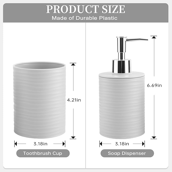 2 Piece Bathroom Accessory Set, Bathroom Accessories Set Include Soap Dispenser and Toothbrush Holder for Modern Bathroom Decor