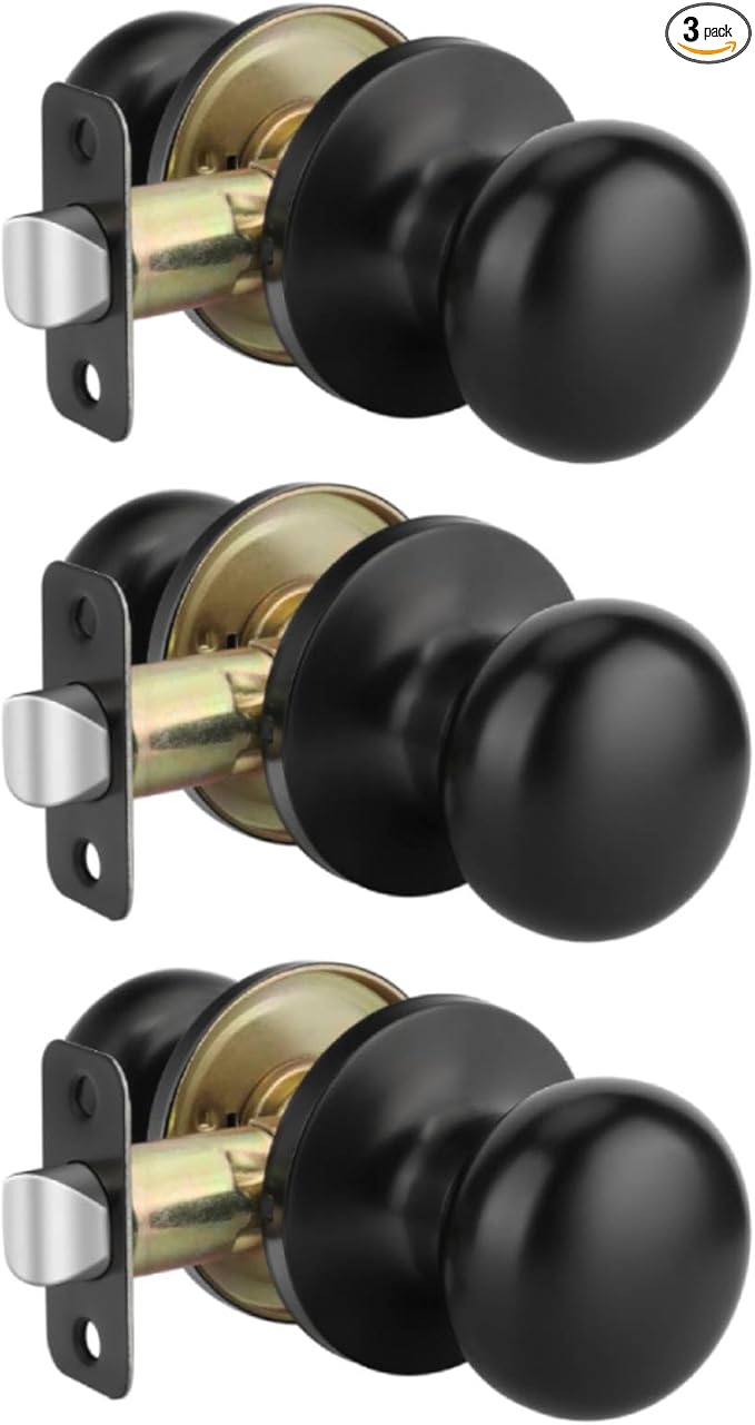 Goldenwarm Black Closet Door Knobs, Passage Door Knobs, Matte Black Door knob Without Lock for Hallway, Closet(3 Pack)