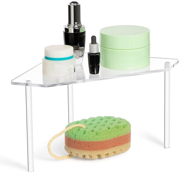 Jetec 2 Tier Corner Bathroom Organizer Countertop Shelf Acrylic Bathroom Table Organizer Vanity Tray Sink Stackable Clear Shower Corner Vanity Shelf for Kitchen Toilet Makeup Storage