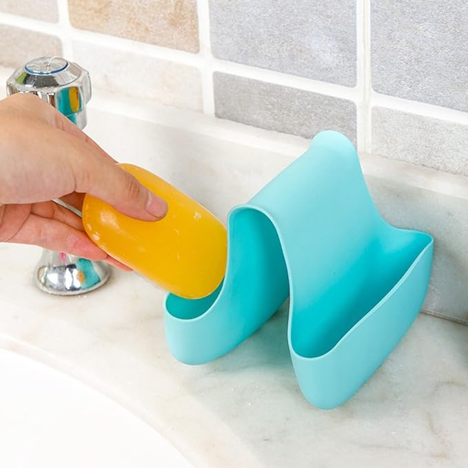 3 Pack Saddle Silicone Sink Caddy, Sponge Soap Brush Holder Basket Organizer Storage for Kitchen (Blue, Green, Pink)
