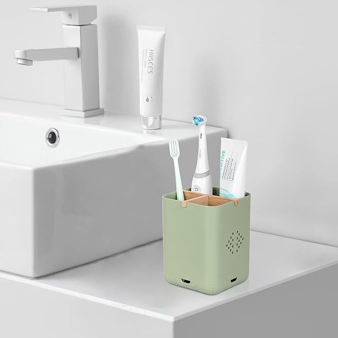 Toothbrush Holders for Bathrooms, Electric Toothbrush Holder Kids Toothbrush and Toothpaste Organizer for Countertop Vanity Accessories Storage (3 Slots Green)