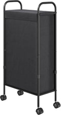 ELYKEN Slim Laundry Hamper with Lid, 50L Small Rolling Laundry Basket on Wheels, 7.9” Narrow Dirty Cloth Cart with Removable Inner Bag for Small Bathroom, Bedroom, Black