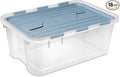 Sterilite 18 Pack Hinged Lid Storage Box, 40 Qt Plastic Container, Washed Blue - Home Organizer Tote for Storing Shoes, Crafts, Clothing, or Decor