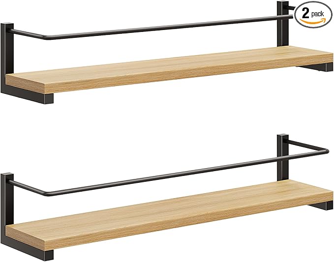 OROPY Spice Rack Wall Mounted, Rustic Wood Hanging Rack for Over The Stove, Kitchen Wall, 2 Pack | Hanging Rack, for Over The Stove, Kitchen Wall
