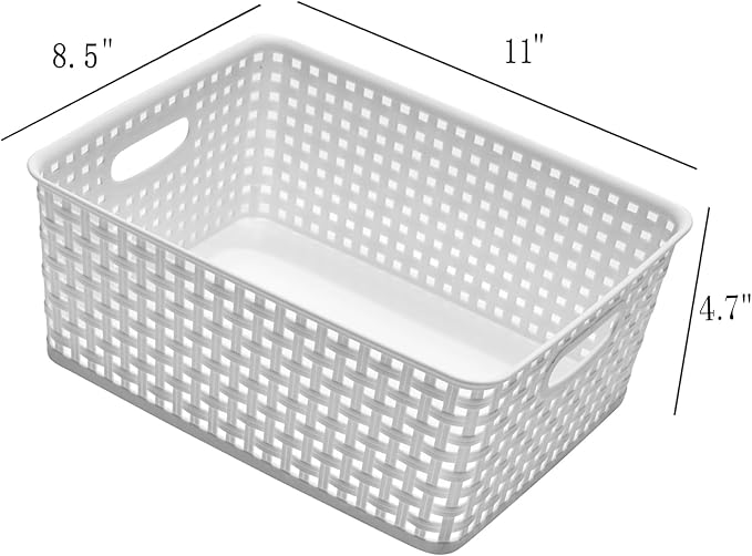 Plastic Storage Baskets for Organizing,11"X8.5"X4.7",Pack of 4 (White)