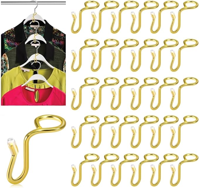 Picowe 50 Pack Gold Metal Clothes Connector Hooks Space Saving Hanger Extender Clips Organizer Strong Mini Outfit Cascading Hooks