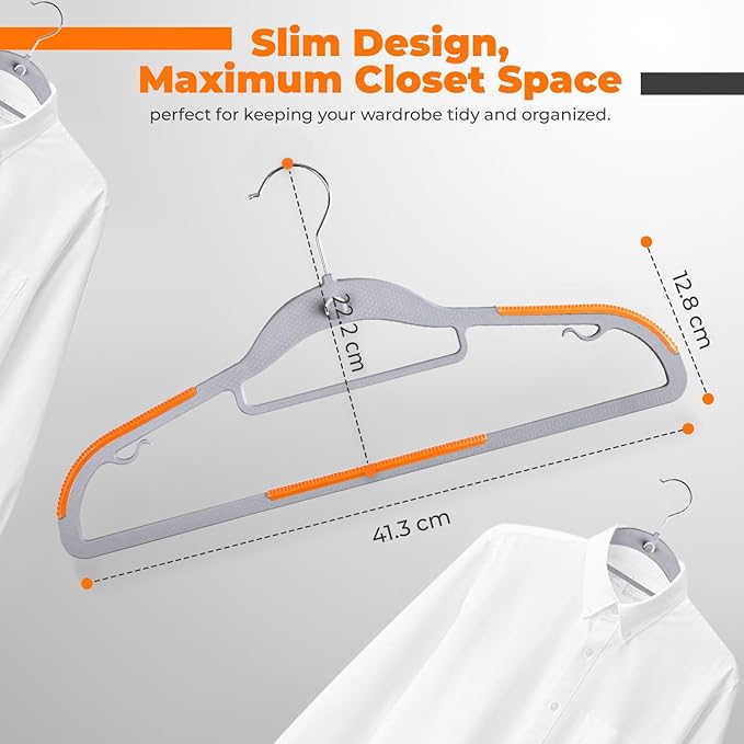 Plastic Hangers 10 Pack, Cascading Slim Space Saving Clothing Hangers with 360° Rotating Hook, Non Slip Clothes Hangers for Sweater Shirt, Heavy Duty Coat Hanger with Inner Hook for Closet, Grey