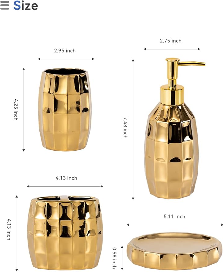 Bathroom Accessories Set, Golden Mosaic Ceramic Bathroom Accessory Sets Include Lotion Dispenser, Toothbrush Holder Tumbler, and Soap Dish