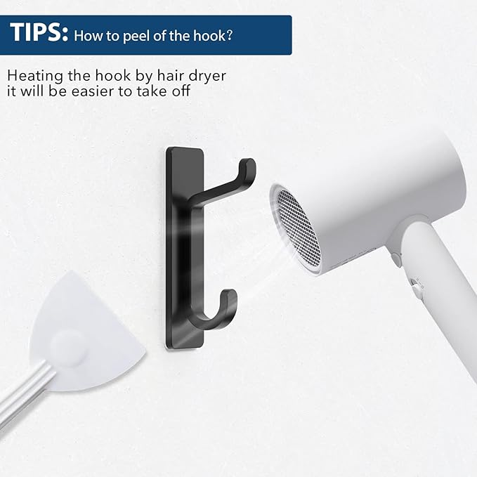pickpiff Wall Hooks for Coat and Towel: 13LB Strong Adhesive Door Hanger Stick on, Black 4 Pack