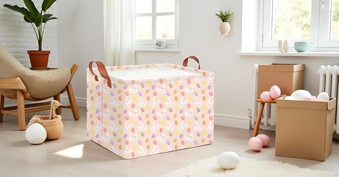 CLOCOR Rectangular Easter Bunny Basket - Easter Egg Storage Bin, Gift Basket, Toy Organizer & Room Decor