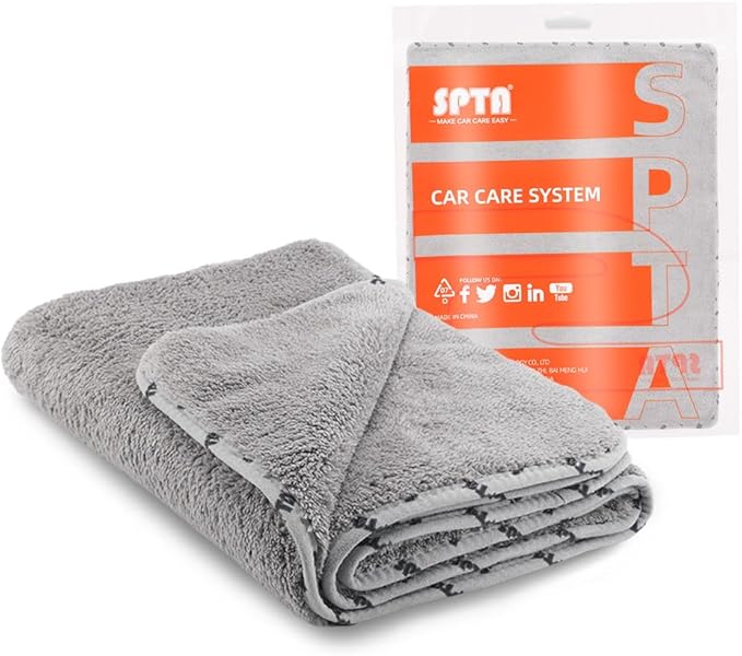 SPTA Drying Towel, Car Wash Drying Towel for Car wahing, Highly Absorbent, 1Pack Large Microfiber Towel Without Scratches or Water Spots, 26.4 x 38.2 inch, Grey-MT035