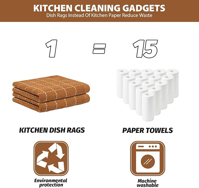 Nialnant 6 Pack Dish Cloths for Washing Dishes, 100% Cotton Reusable Cleaning Rag,Ultra Soft Absorbent, Quick Drying Dish Towels for Kitchen,12x12 Inches Brown