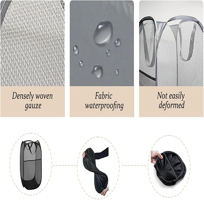 The upgraded pop-up laundry basket features a breathable side pocket mesh design, making it ideal for rooms, apartments, dormitories, travel, business trips, and children's storage(2, Gray)
