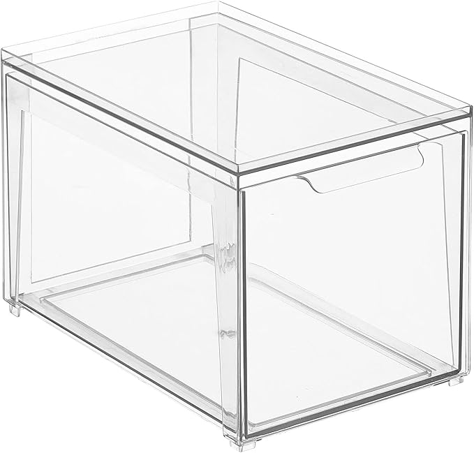 mDesign Plastic Stackable Closet Storage Organizer Bins with Pull Out Drawer for Cabinet, Desk, Shelf, Cupboard, or Dresser Organization - Lumiere Collection - Clear