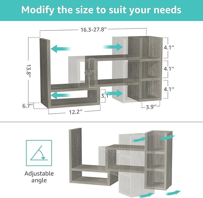 Desk Shelves Desktop Orgnizer Shlef - Grey Office Organization for Top of Desk Organizers and Accessories Corner Bookshelf Table Top Shelving Small Hutch Decorations for Office