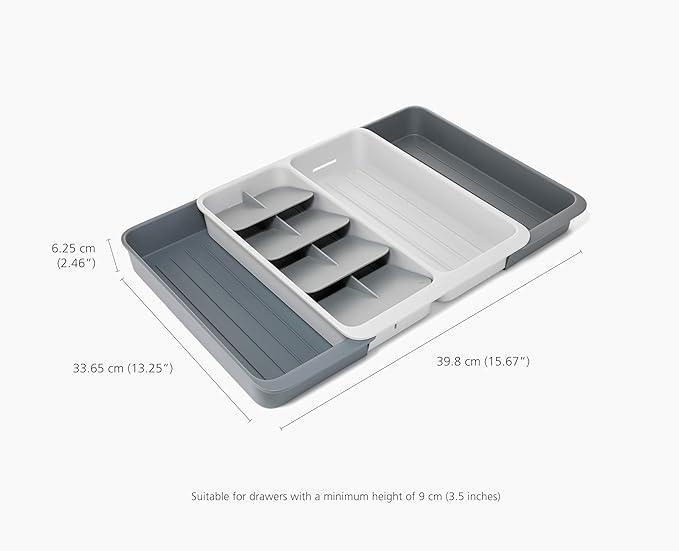 Joseph Joseph DrawerStore Expanding Tiered Flatware Cutlery, Utensil, and Gadget Tray, Expandable In-Drawer Kitchen Space-Saving Organizer, Recycled Plastic