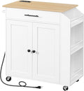 HOOBRO Kitchen Island with Power Outlet, Kitchen Storage Island with Spice Rack and Drawer, Rolling Kitchen on Wheels, for Home, Dining Room, Natural and White WN82UZD01G1