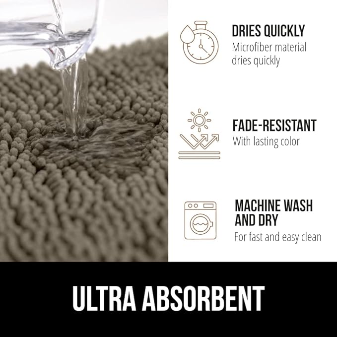 GORILLA GRIP Bath Rug Mat, Thick Soft Absorbent Chenille, Quick Dry Microfiber Mats, Rubber Backing Washable Shower Floor Rugs, US Designed Bathroom Bathmat Home Decor Accessories, 24x17, Latte