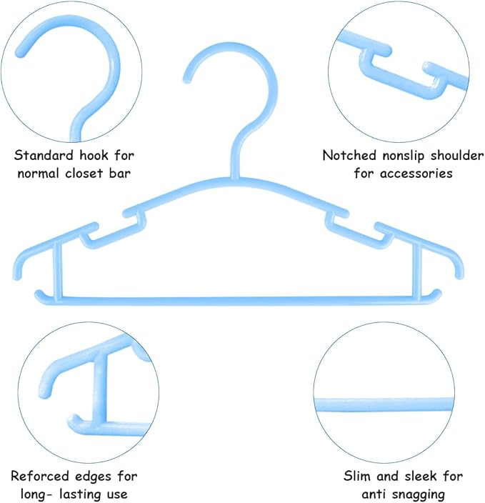 GoodtoU Baby Hangers, 60Pack Blue Baby Clothes Hangers for Infant Kids for Closet Coat Child Hanger Plastic Small Clothes Organization